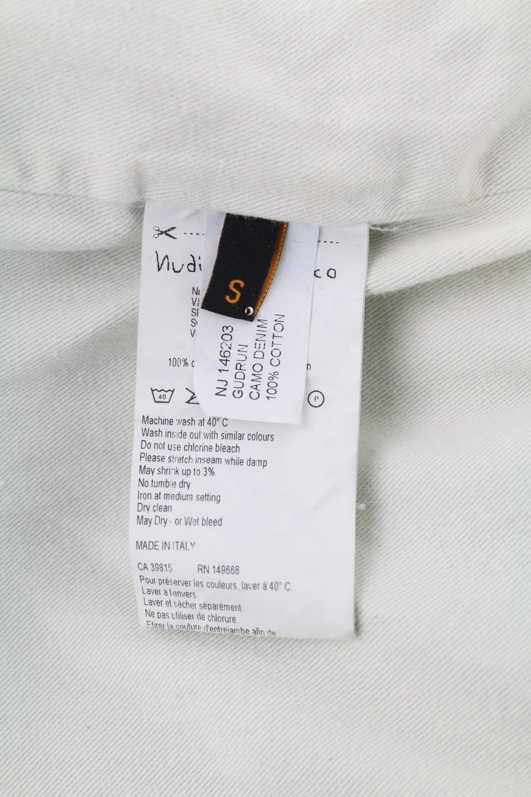 NUDIE JEANS Gudrun Camo Denim Women's S Blue Patterned Cotton Bomber Jacket