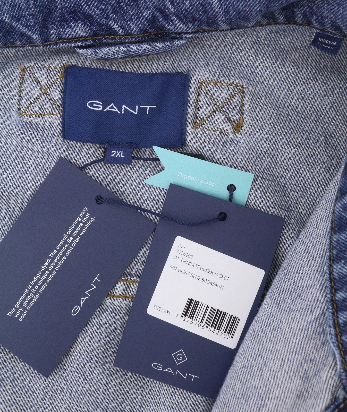 GANT Denim Trucker Men Jacket 2XL Light Blue Broken In Faded Button-Up Spread