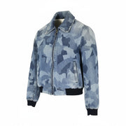 NUDIE JEANS Gudrun Camo Denim Women's S Blue Cotton Camouflage Bomber Jacket