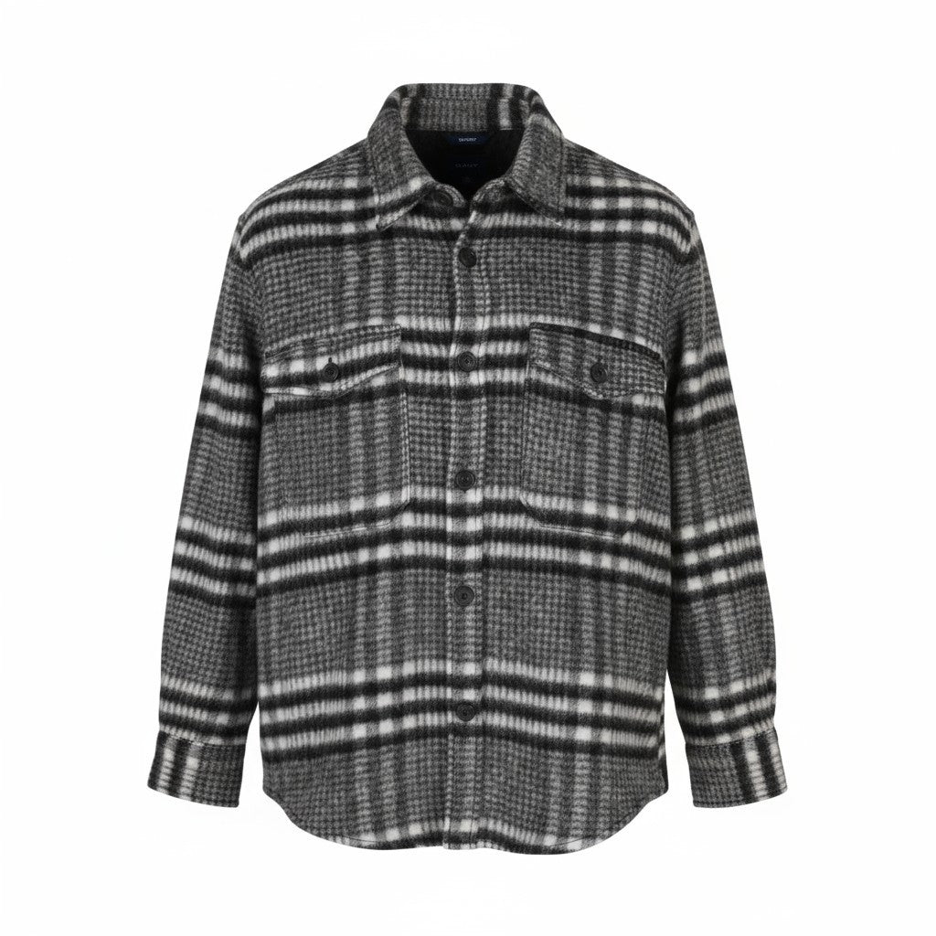 GANT Houndstooth Overshirt Men Jacket L Black Wool Blend Flannel Plaid RRP375
