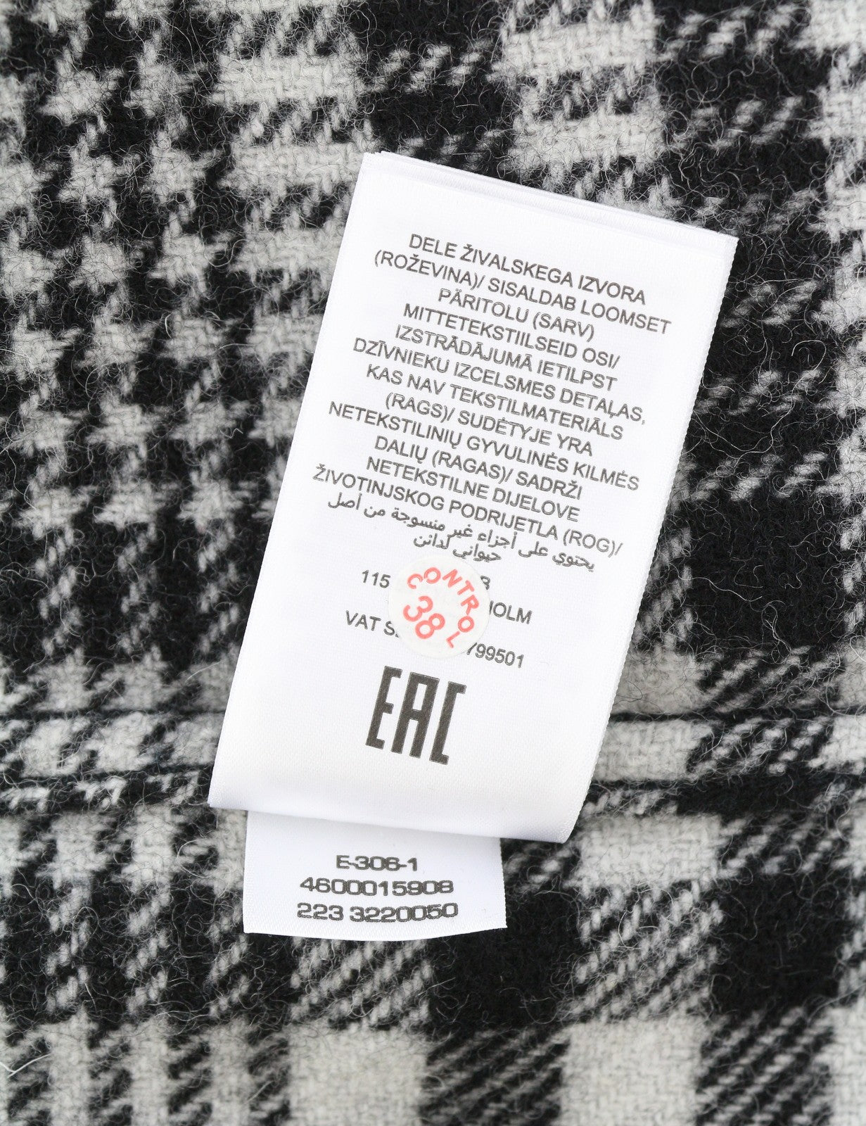 GANT „Houndstooth“ marškinėlių tipo vyriškas švarkas L, juodas, vilnos mišinio flanelinis, languotas, RRP375