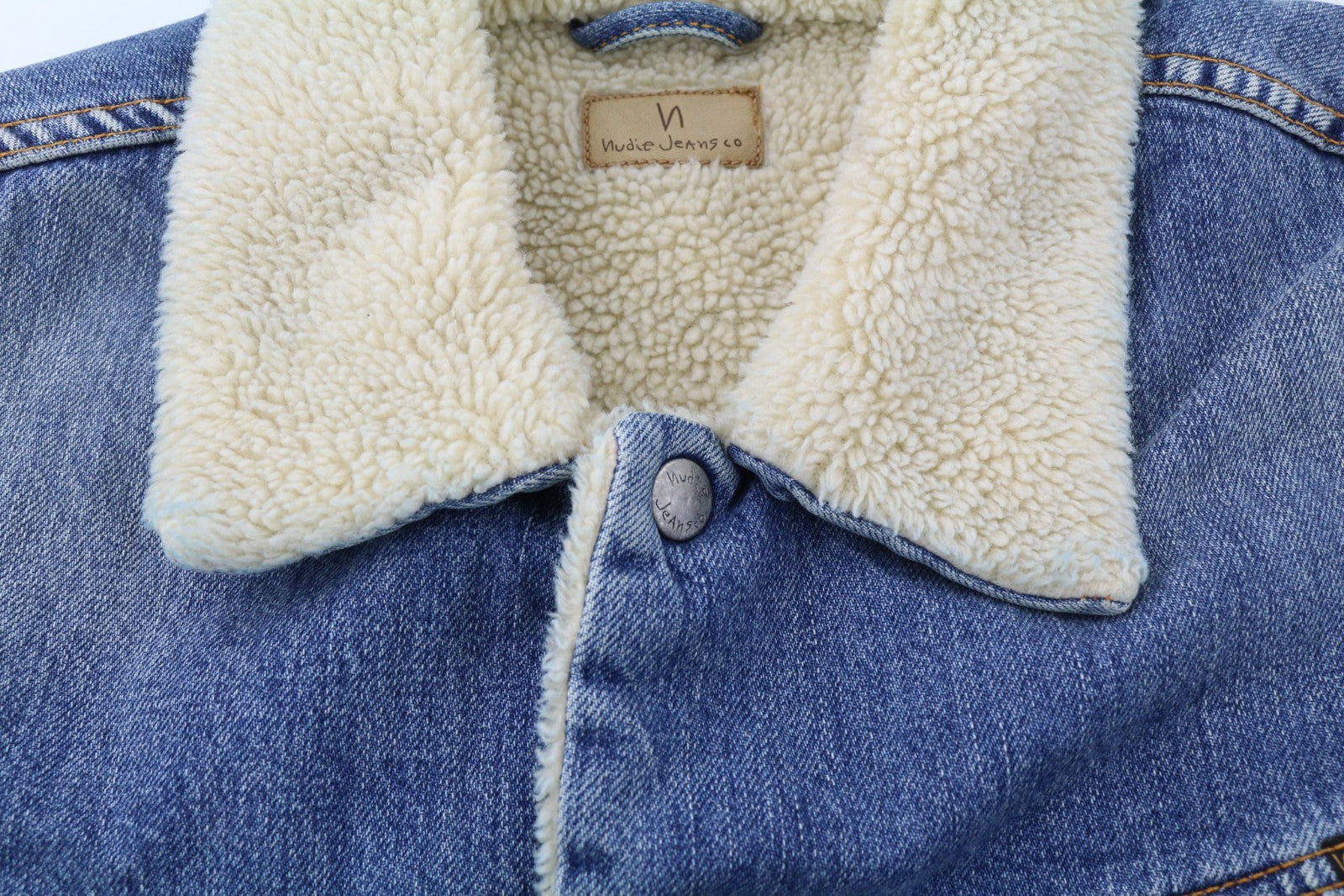 NUDIE JEANS Lenny Tangerine Blue Men's M Blue Cotton Sherpa Lined Denim Jacket