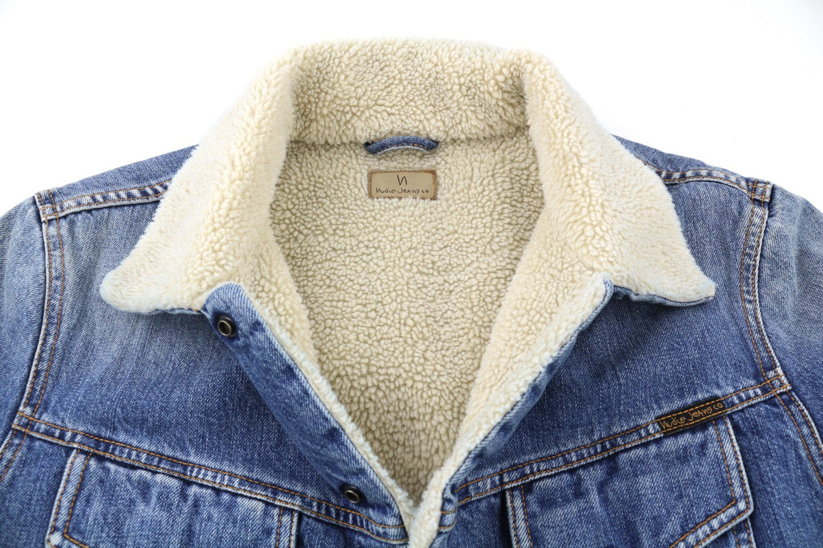 NUDIE JEANS Lenny Tangerine Blue Men's M Blue Cotton Sherpa Lined Denim Jacket