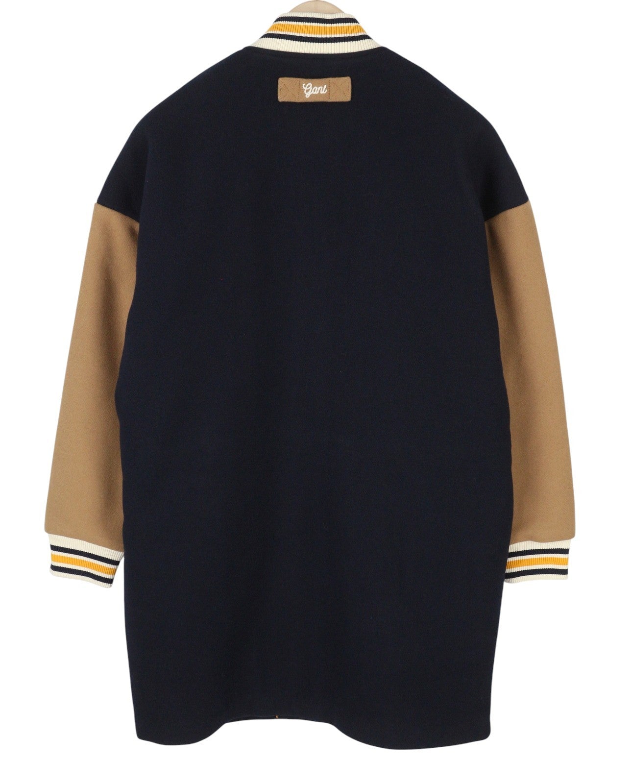 GANT ilgas moteriškas paltas M su tamsiai mėlyna vilnos mišinio izoliuota striuke su spaudėmis bomberyje