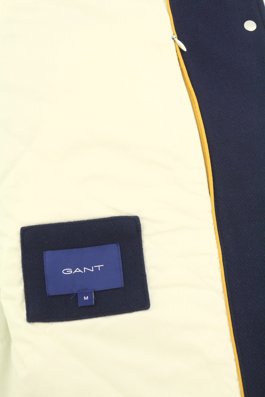 GANT ilgas moteriškas paltas M su tamsiai mėlyna vilnos mišinio izoliuota striuke su spaudėmis bomberyje