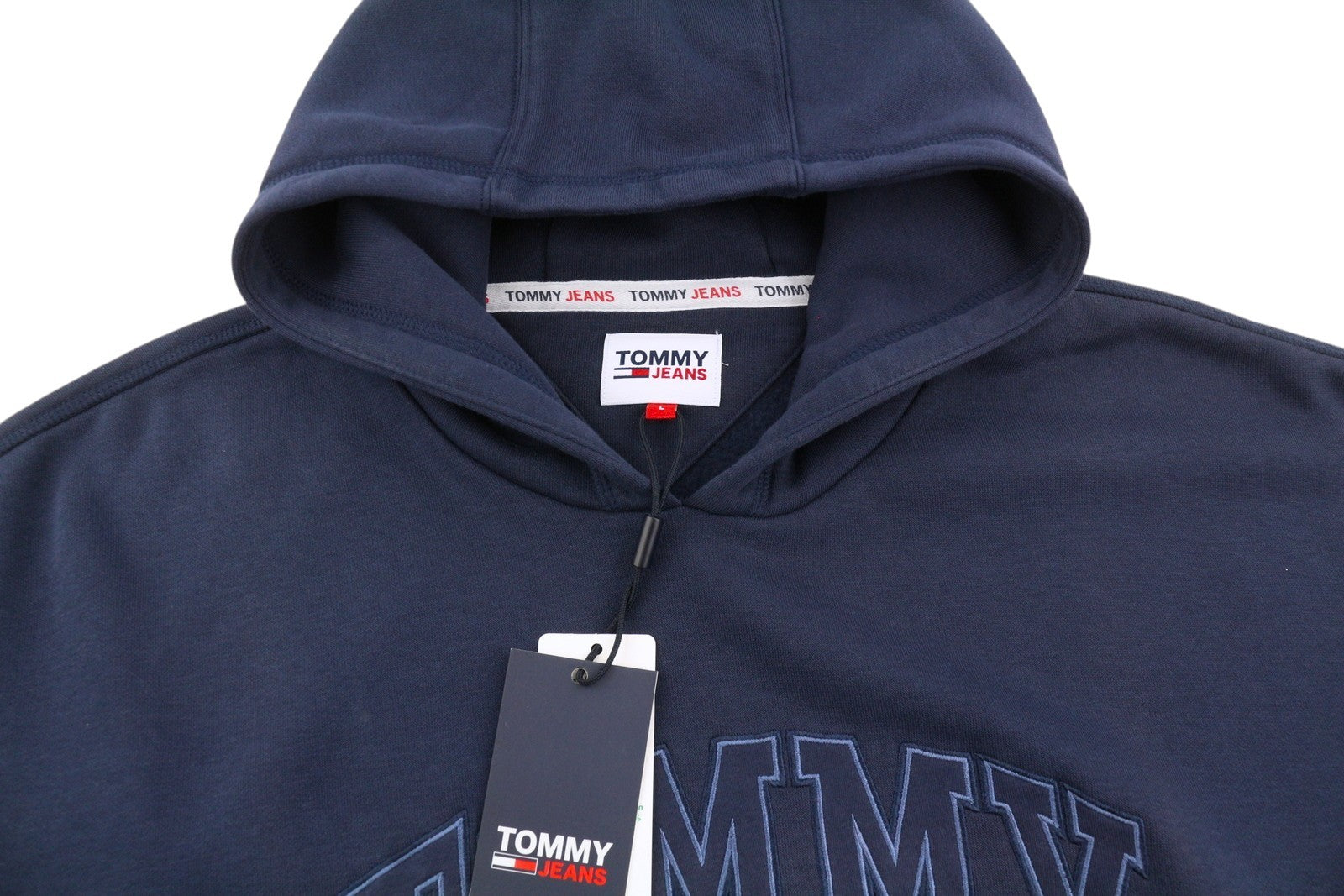 TOMMY HILFIGER College Wash vyriškas džemperis su gobtuvu L tamsiai mėlynas kengūros kišenės megztinis 