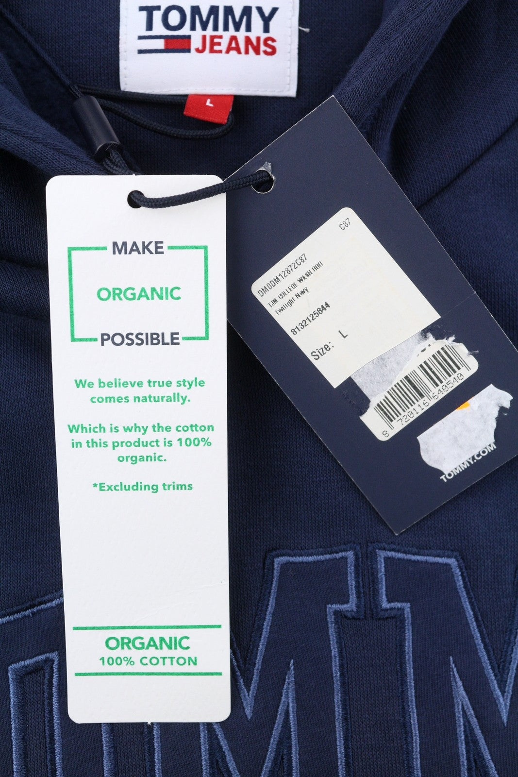 TOMMY HILFIGER College Wash vyriškas džemperis su gobtuvu L tamsiai mėlynas kengūros kišenės megztinis 