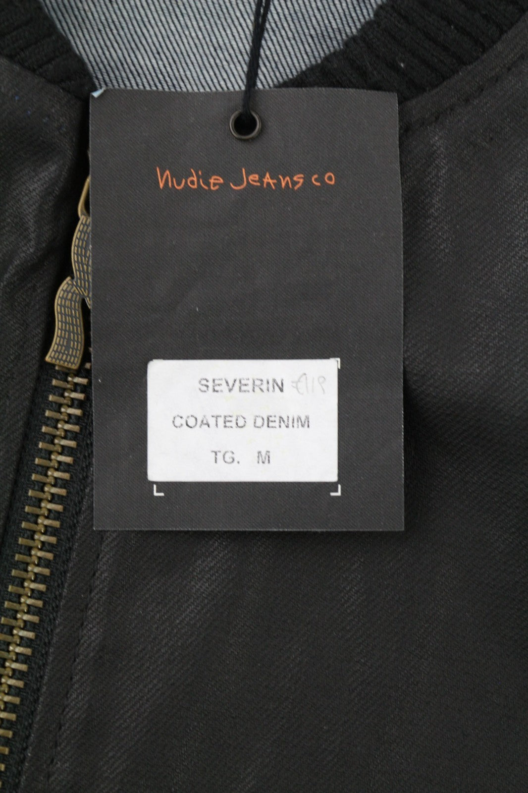 NUDIE JEANS Severin Coated Denim Men's M Black Pure Cotton Zipped Bomber Jacket