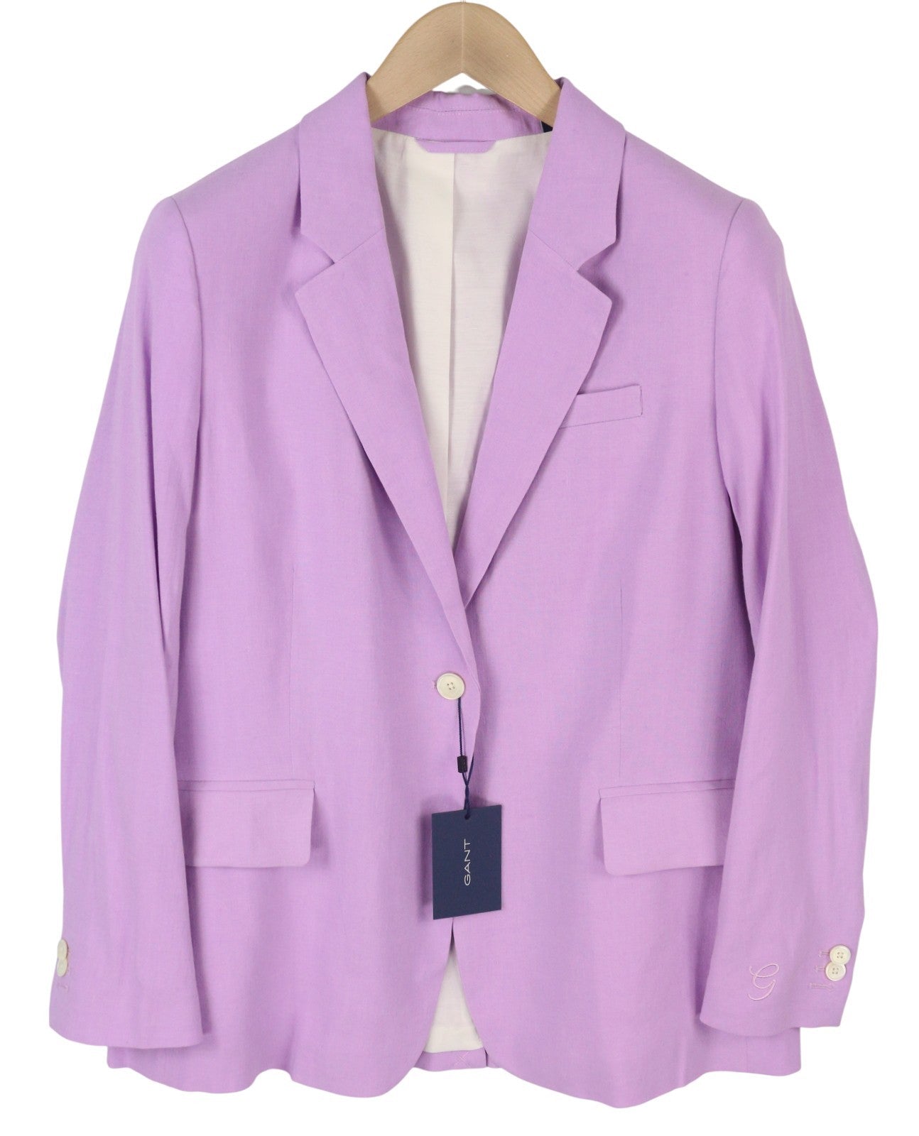 GANT Stretch Linen Straight Women Blazer EU40 Crocus Purple Notch Lapel Lined