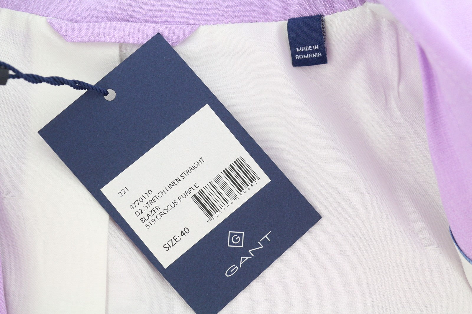 GANT Stretch Linen Straight Women Blazer EU40 Crocus Purple Notch Lapel Lined