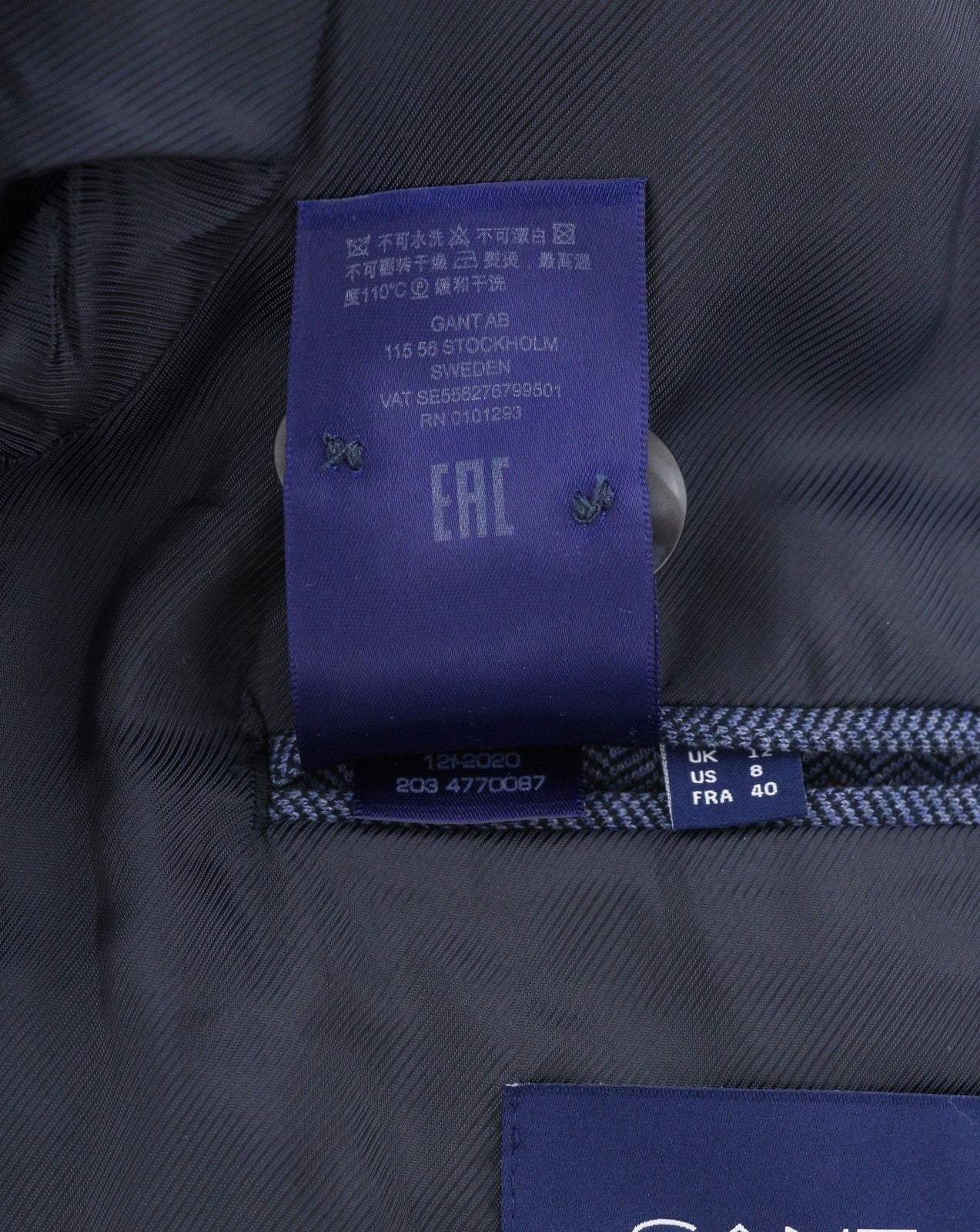 GANT moteriškas švarkas, mėlynas, dryžuotas, priglundantis, vienaeilis, su įpjova atvartu 