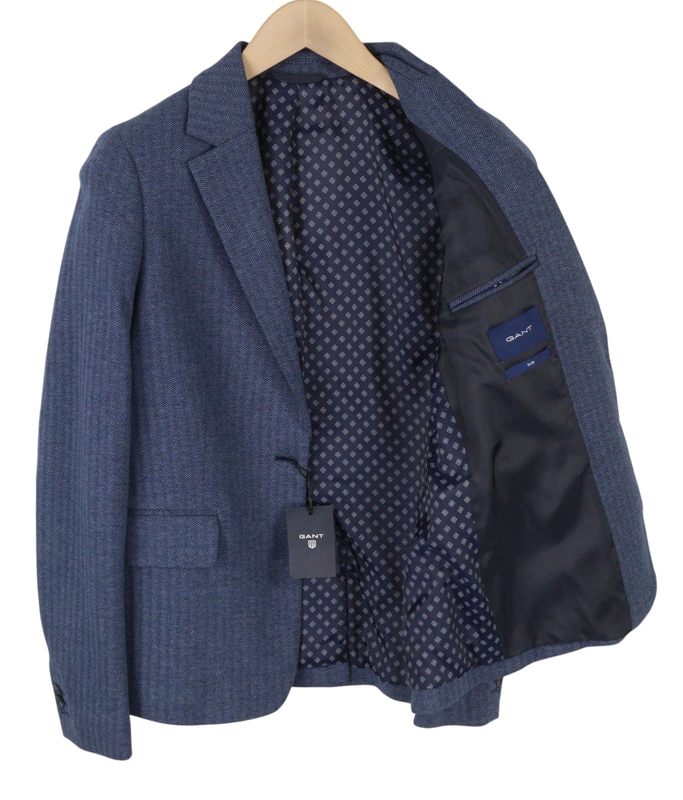 GANT Women Blazer EU38 Blue Pinstriped Slim Fit Notch Lapel Single-Breasted