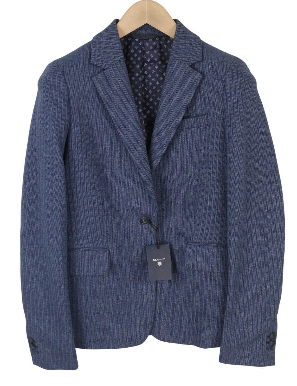 GANT moteriškas švarkas, mėlynas, dryžuotas, priglundantis, vienaeilis, su įpjova atvartu 