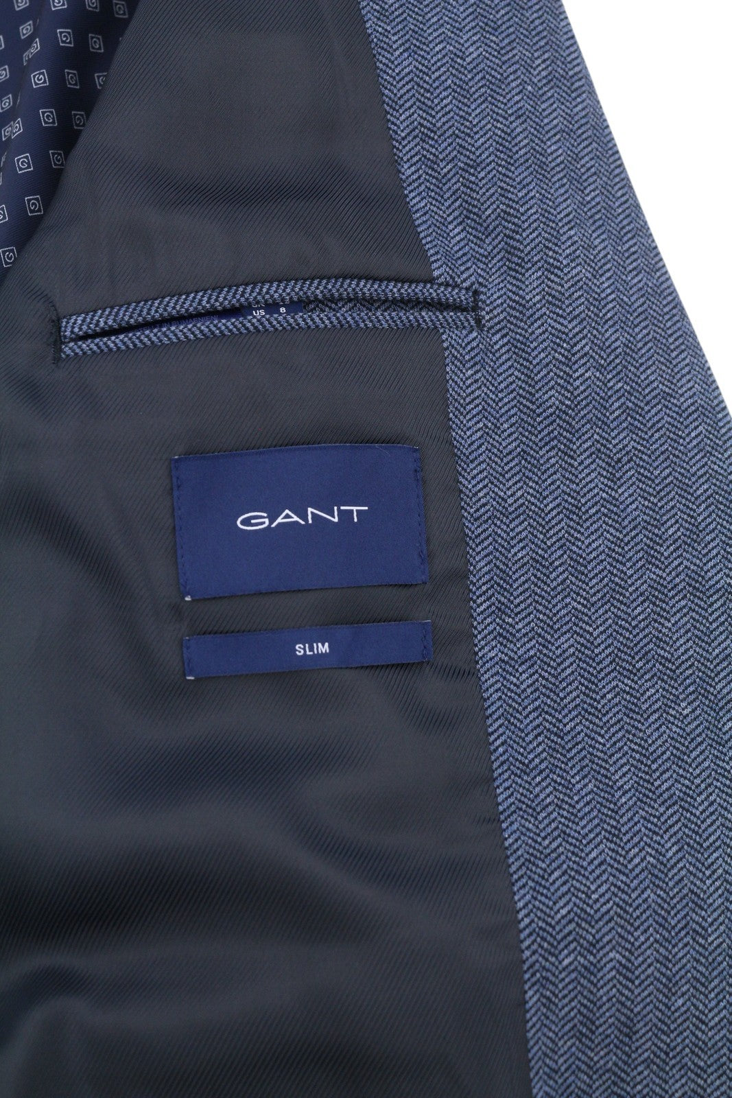 GANT moteriškas švarkas, mėlynas, dryžuotas, priglundantis, vienaeilis, su įpjova atvartu 