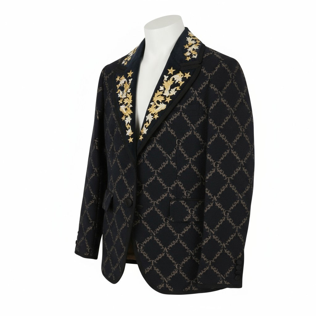 GANT Garland Print Shaped Women Blazer EU40 Black Wool Blend Embroidered RRP499