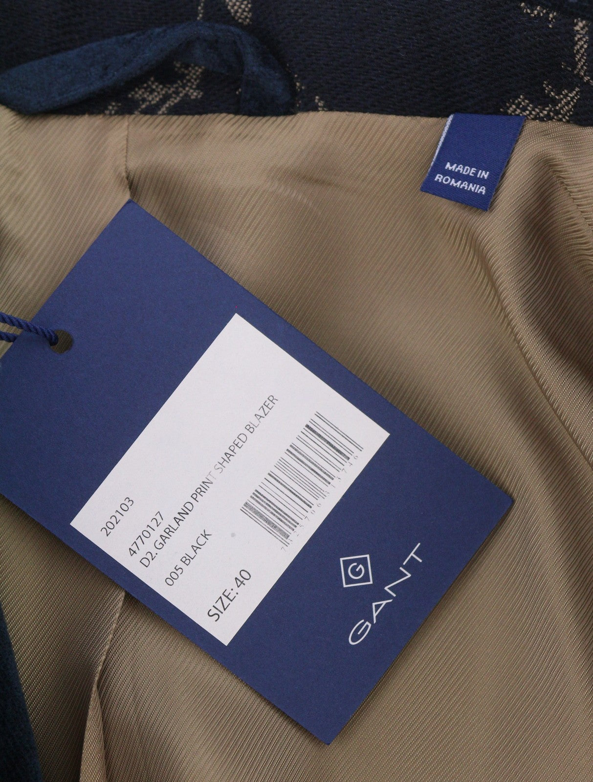 GANT Garland Print Shaped Women Blazer EU40 Black Wool Blend Embroidered RRP499