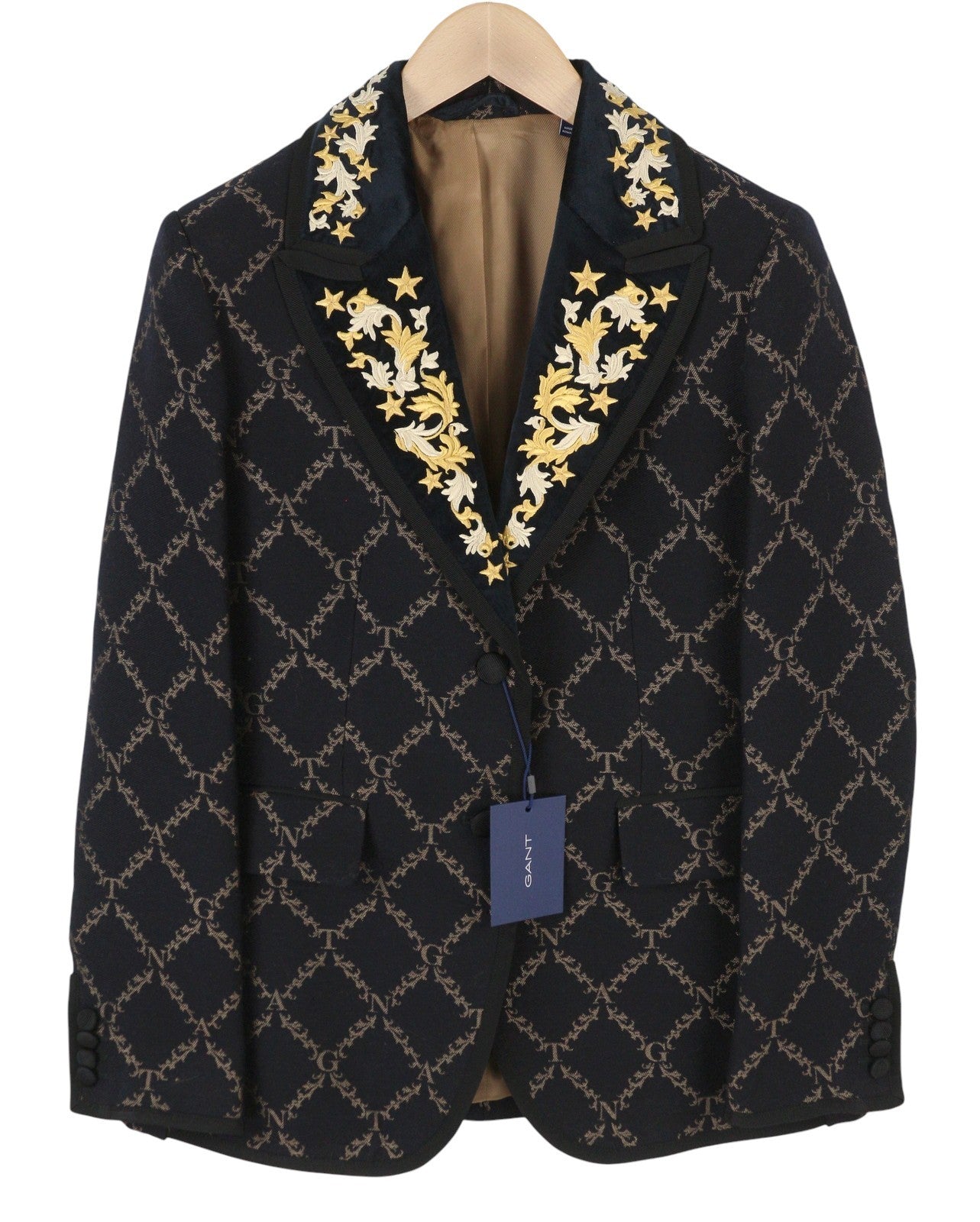 GANT Garland Print Shaped Women Blazer EU40 Black Wool Blend Embroidered RRP499