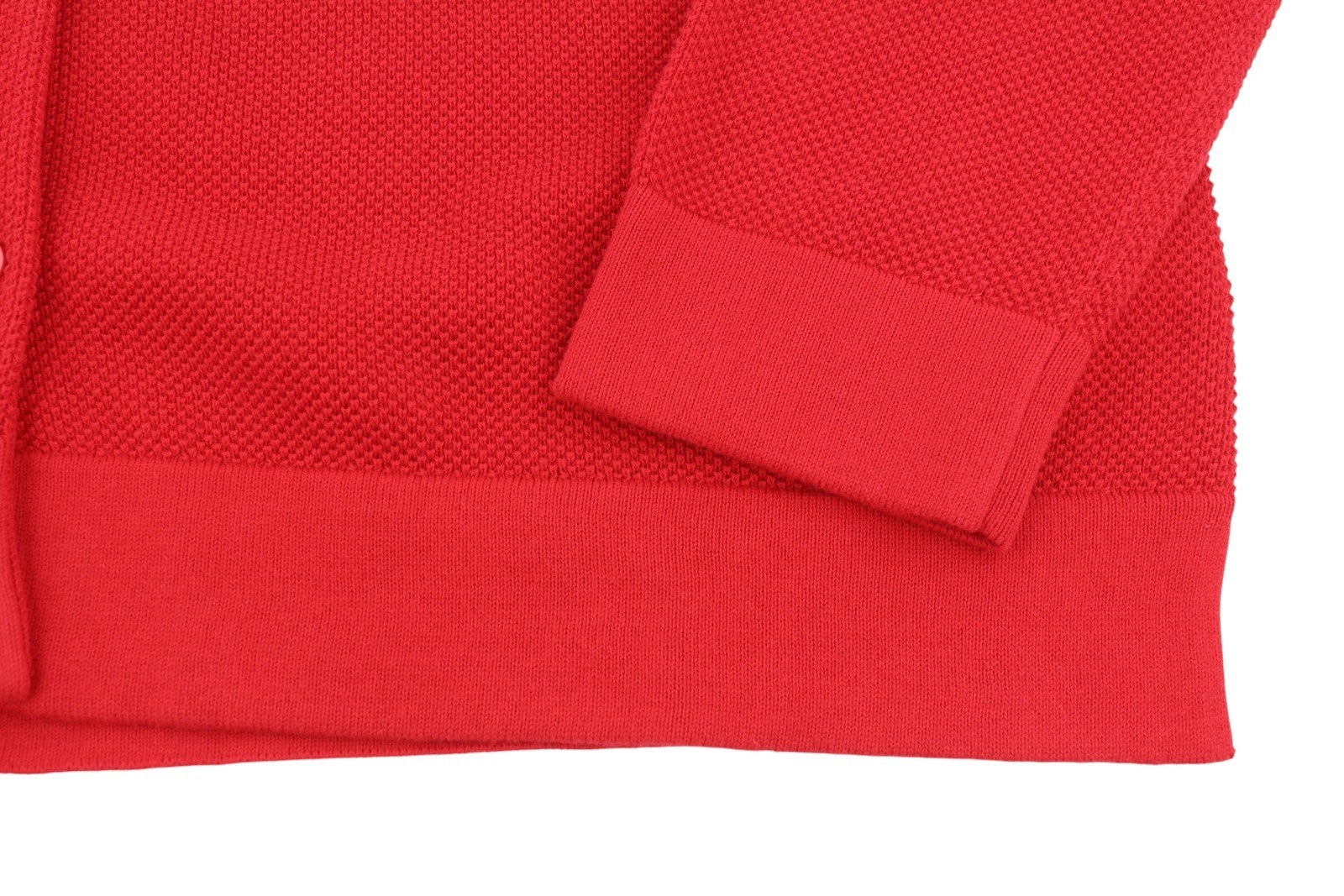 GANT Cotton Pique Cardigan Women Jumper L Bright Red Waffle-Knit Button Stretch