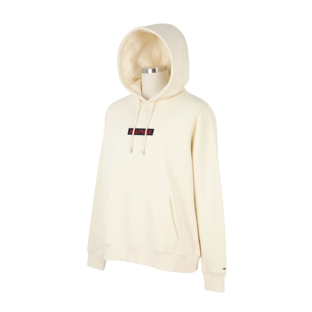 TOMMY HILFIGER Monotyope Box Men Hoodie XL Ivory Oversized Kangaroo Pullover