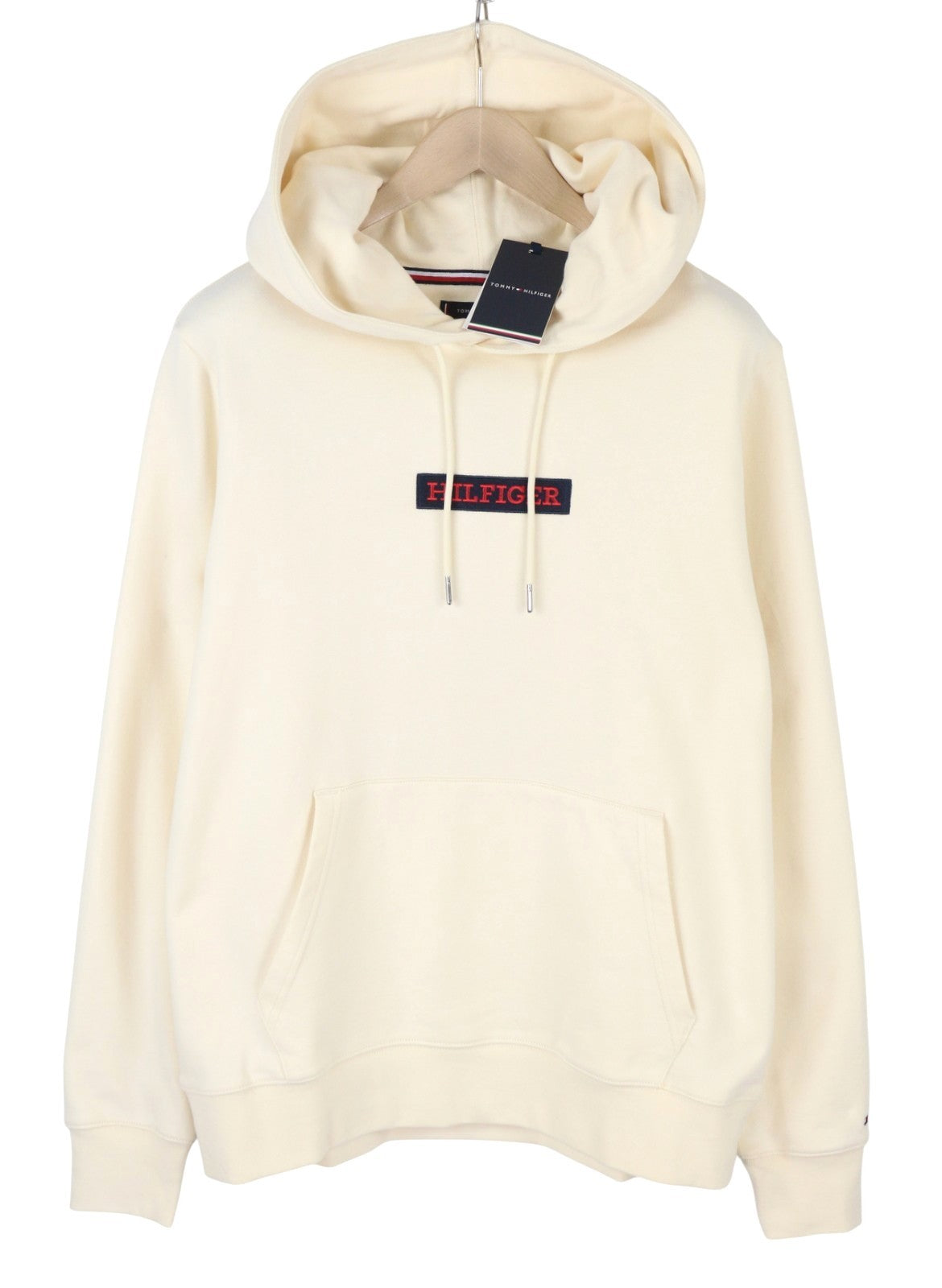 TOMMY HILFIGER Monotyope Box Men Hoodie XL Ivory Oversized Kangaroo Pullover