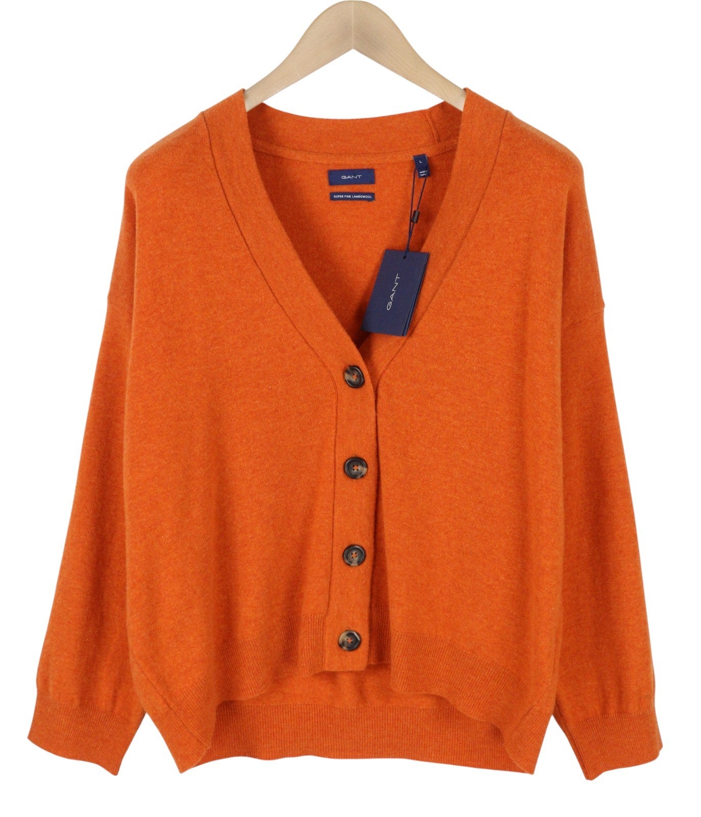 GANT Super Fine Lambswool Cardigan Women Jumper L Golden Orange Melange Button
