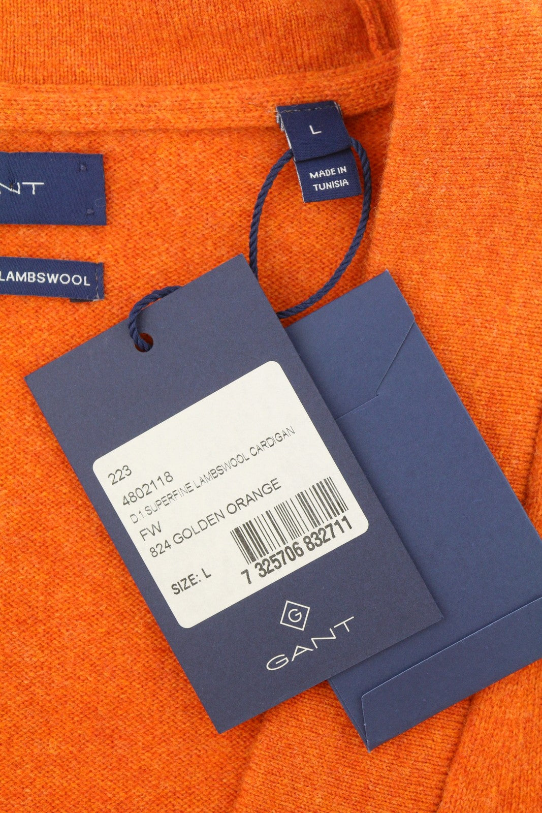 GANT Super Fine Lambswool Cardigan Women Jumper L Golden Orange Melange Button