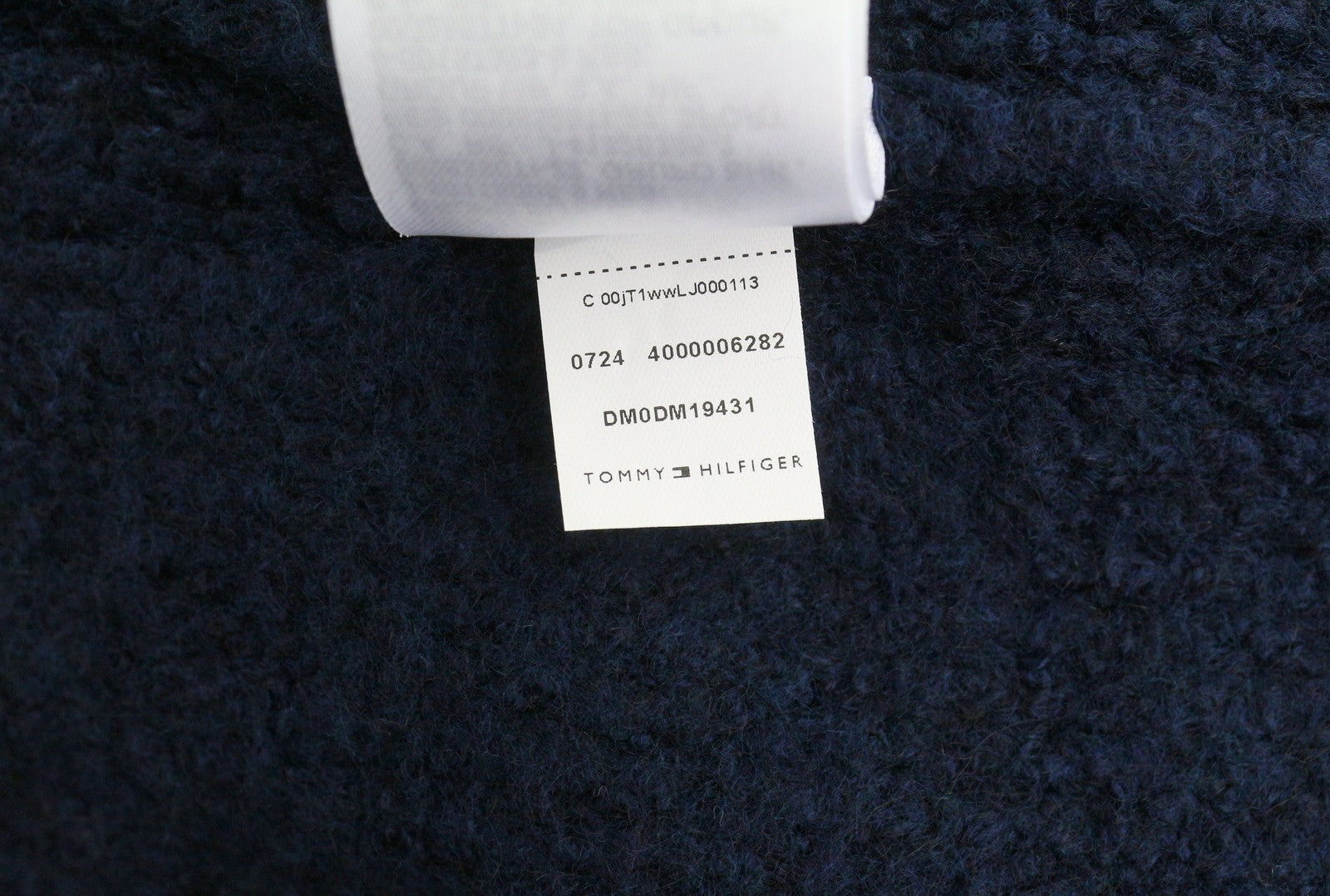 TOMMY HILFIGER Req Waffle Men Jumper XL Navy Wool Blend Knit Crew Neck Pullover