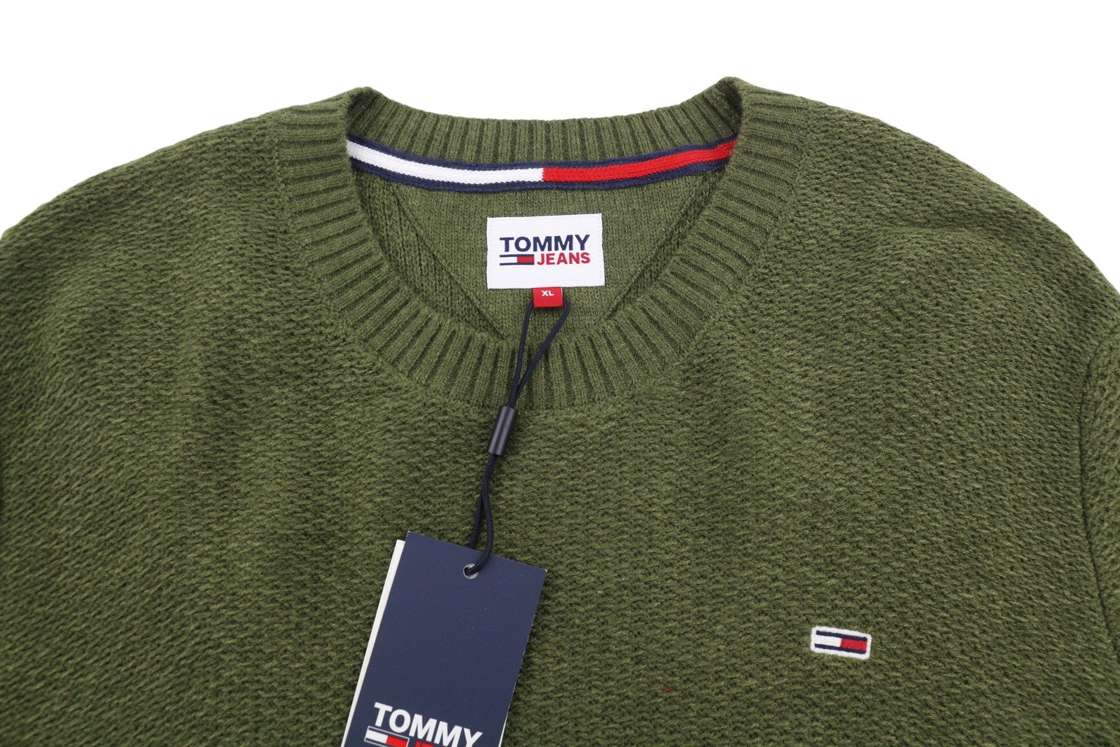TOMMY HILFIGER Req Structured Men Jumper XL Olive Green Crew Neck Knit Pullover