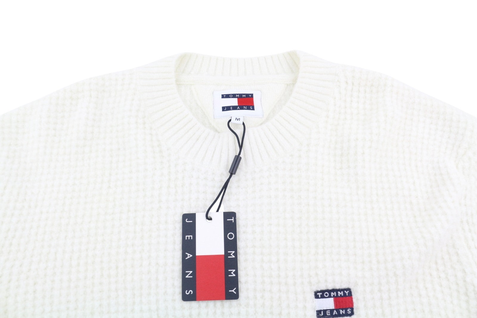 TOMMY HILFIGER Req Waffle Men Jumper M Ancient White Melan Crew Neck Pullover