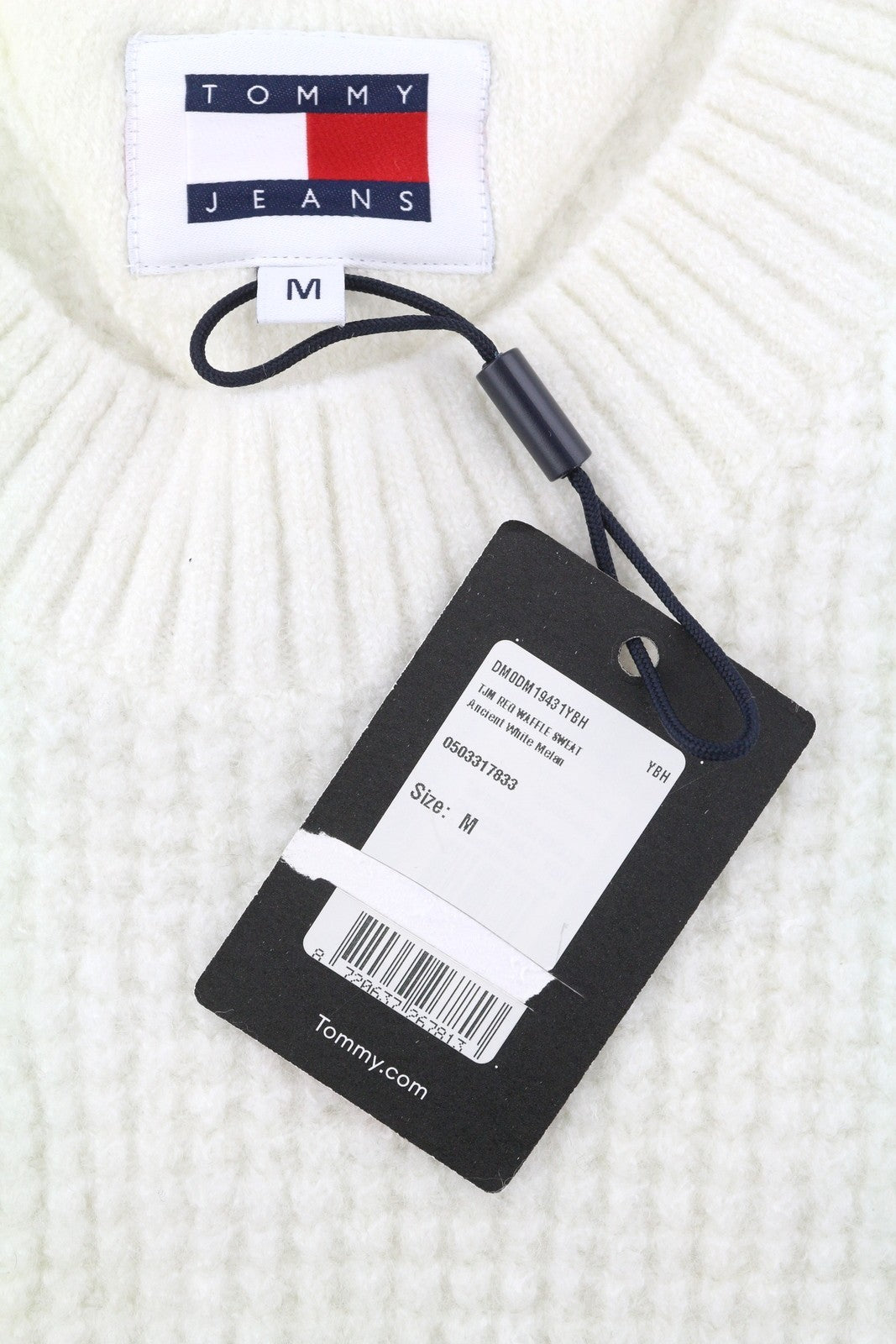 TOMMY HILFIGER Req Waffle Men Jumper M Ancient White Melan Crew Neck Pullover