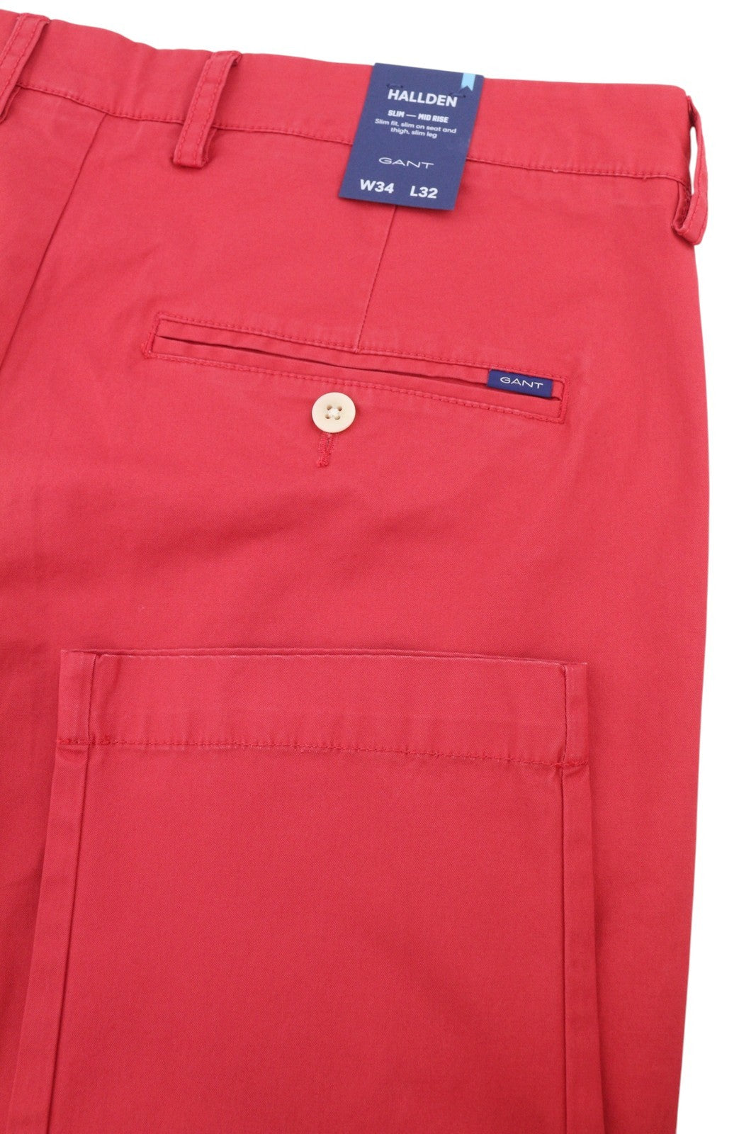 GANT Hallden Sunfaded Chinos Men Trousers W34/L32 Cardinal Red Slim Fit Zip