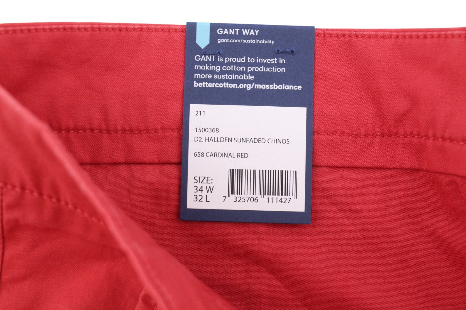 GANT Hallden Sunfaded Chinos Men Trousers W34/L32 Cardinal Red Slim Fit Zip