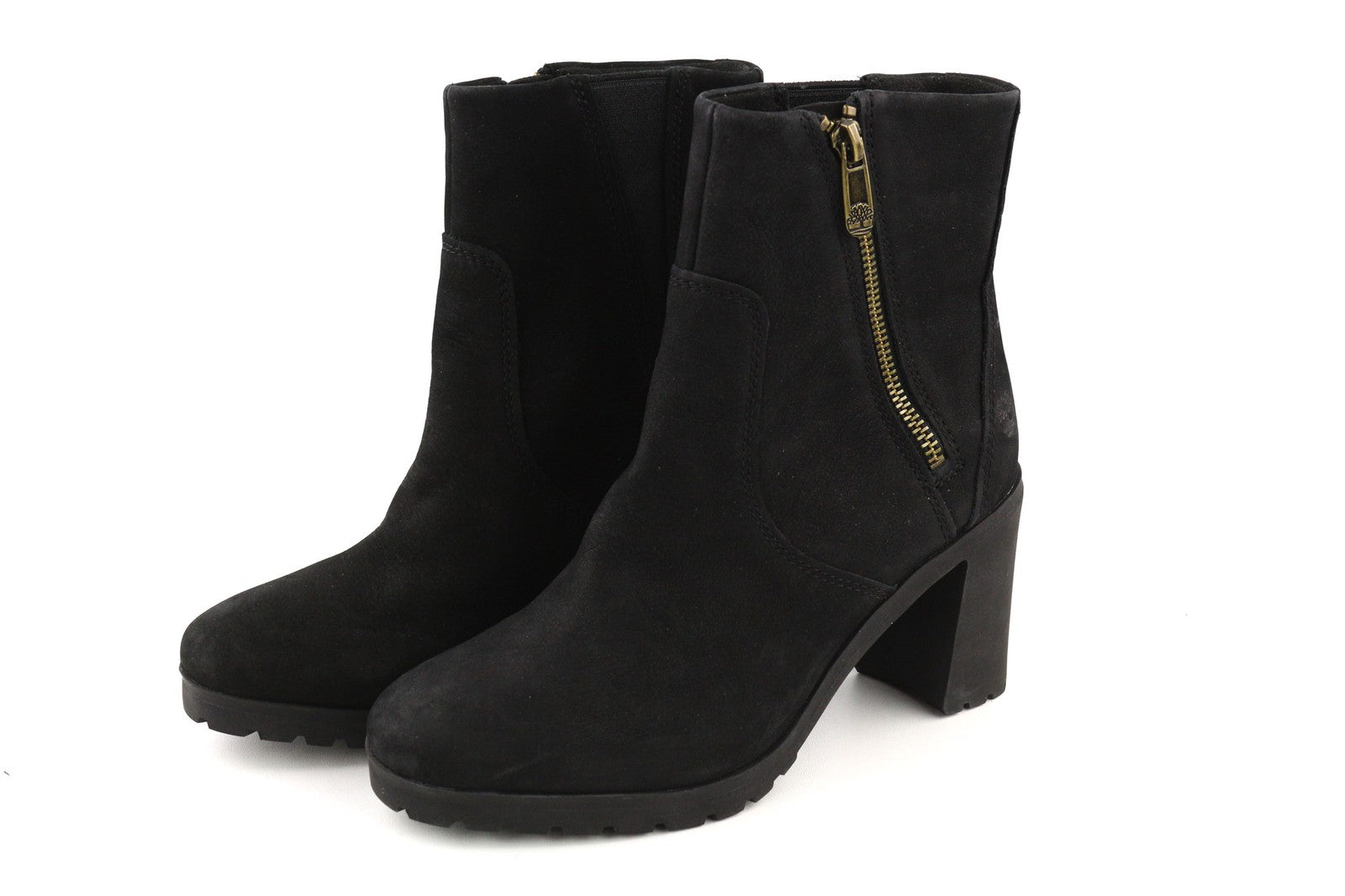 TIMBERLAND A22BA-A6034 Women's EU37/37.5 Black Leather Zipped Ankle Heels Shoes