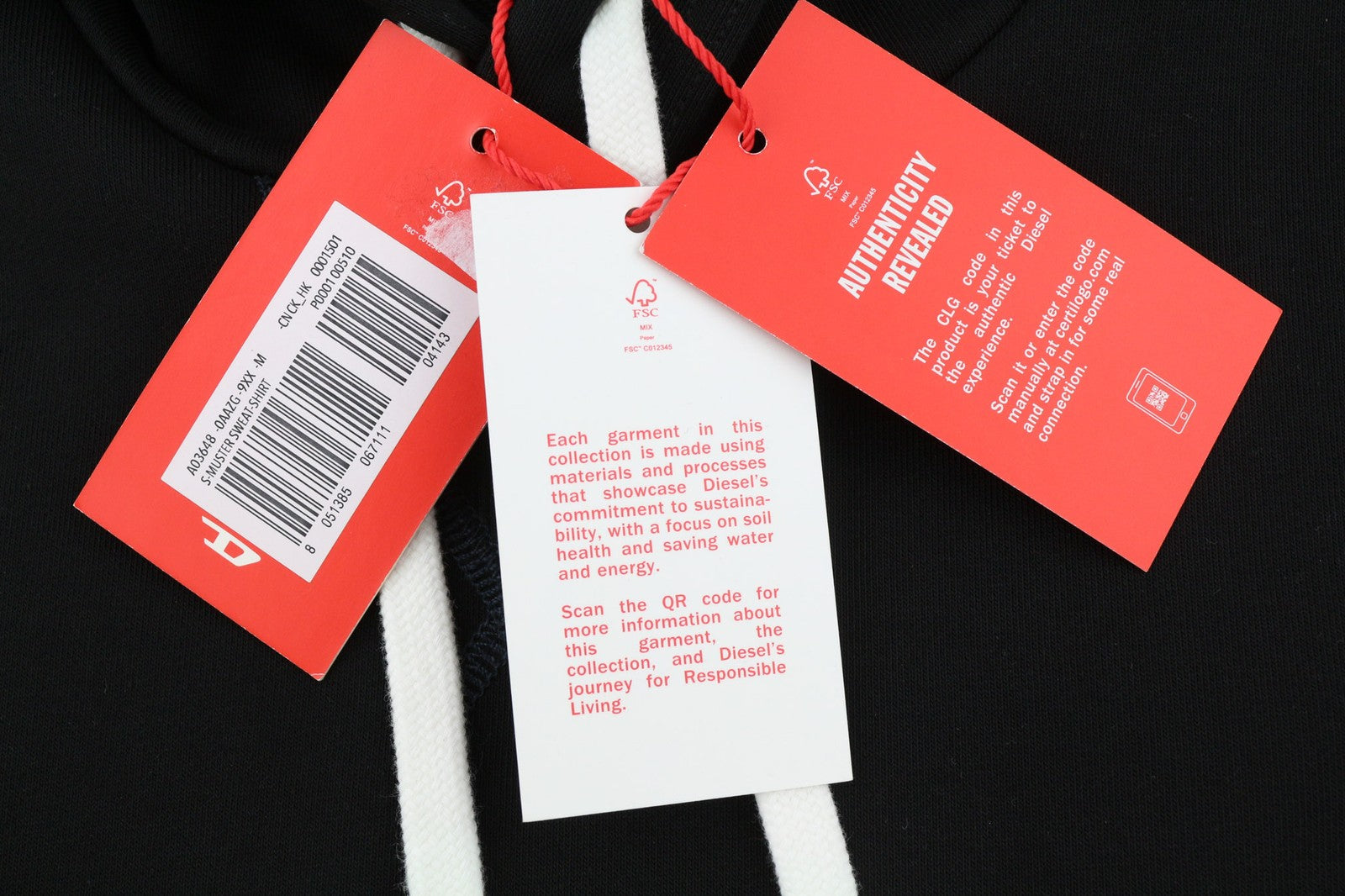 DIESEL S-Muster Men's Hoodie M Black Logo Pullover Hooded Straps Kangaroo RRP150