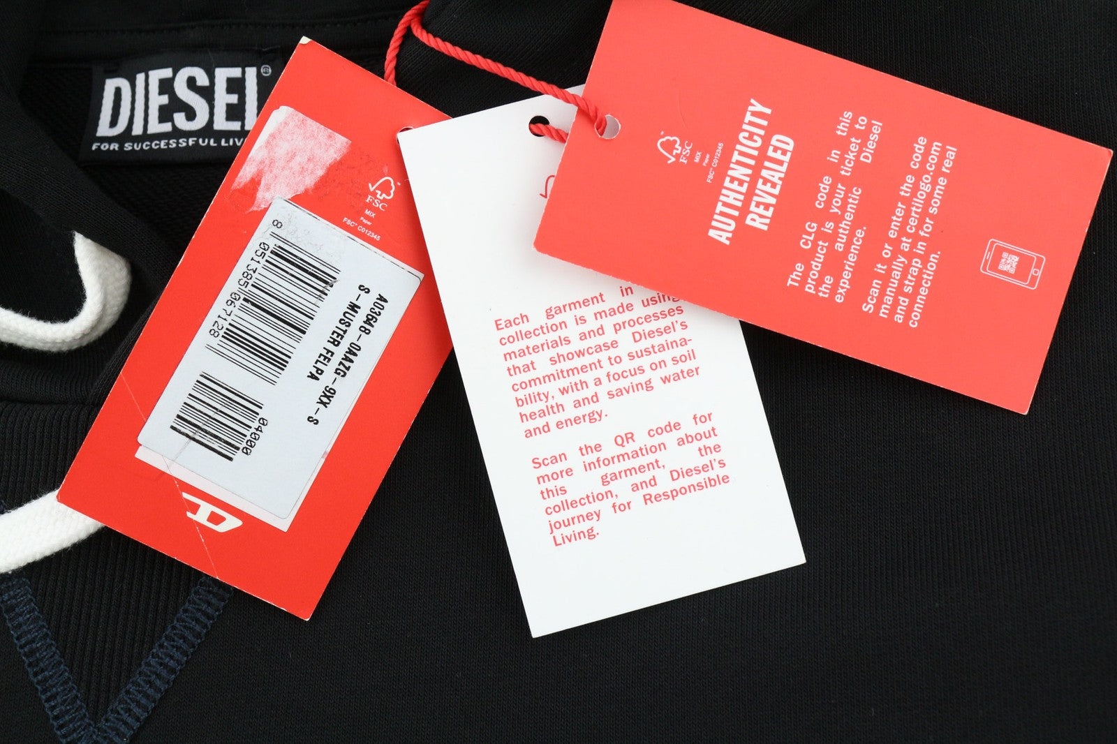 DIESEL S-Muster Men's Hoodie S Black Logo Pullover Hooded Kangaroo Pocket RRP150