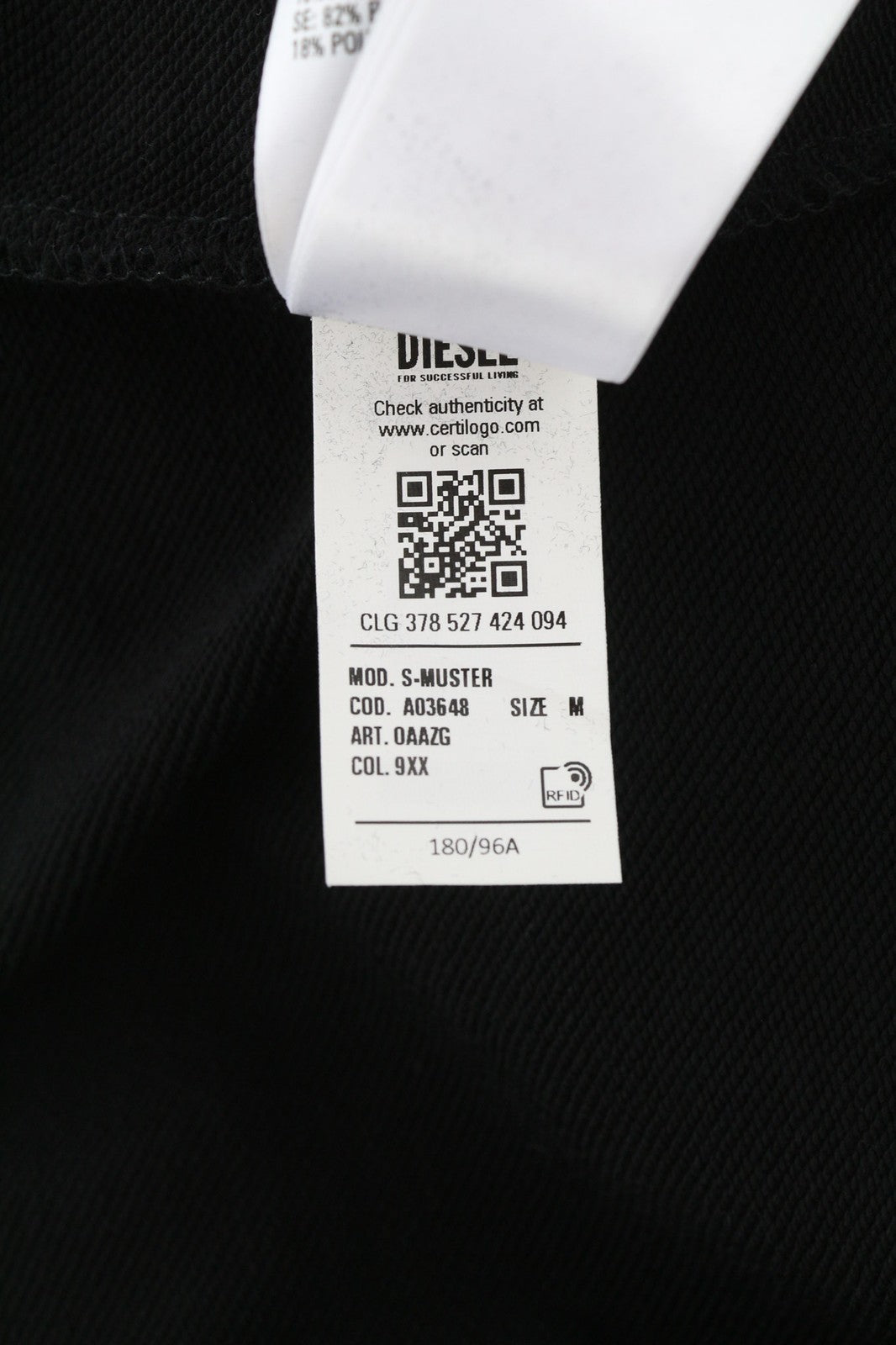 DIESEL S-Muster Men's Hoodie M Black Strap Detail Hooded Logo Pullover RRP150