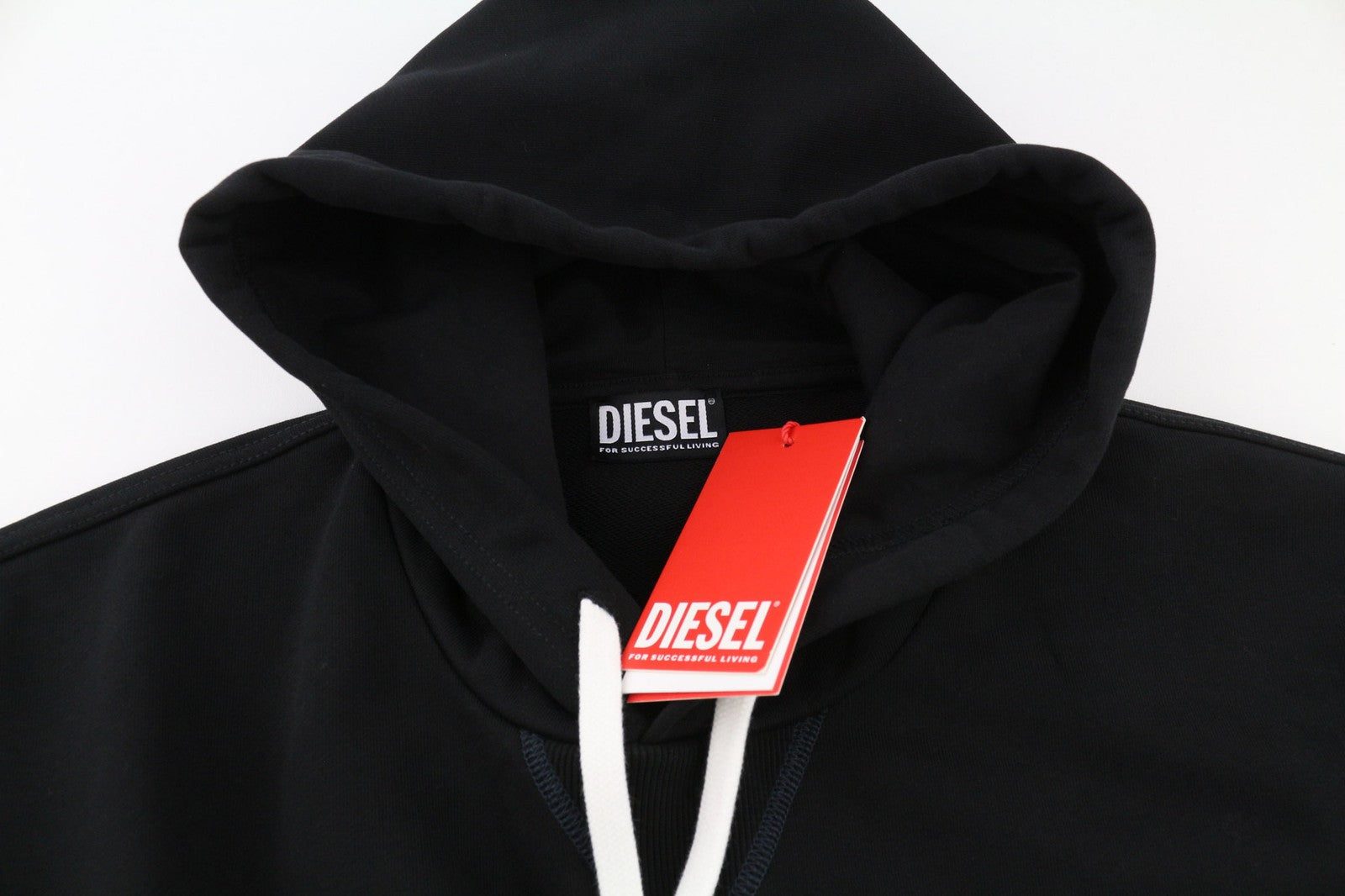 DIESEL S-Muster Men's Hoodie M Black Strap Detail Hooded Logo Pullover RRP150