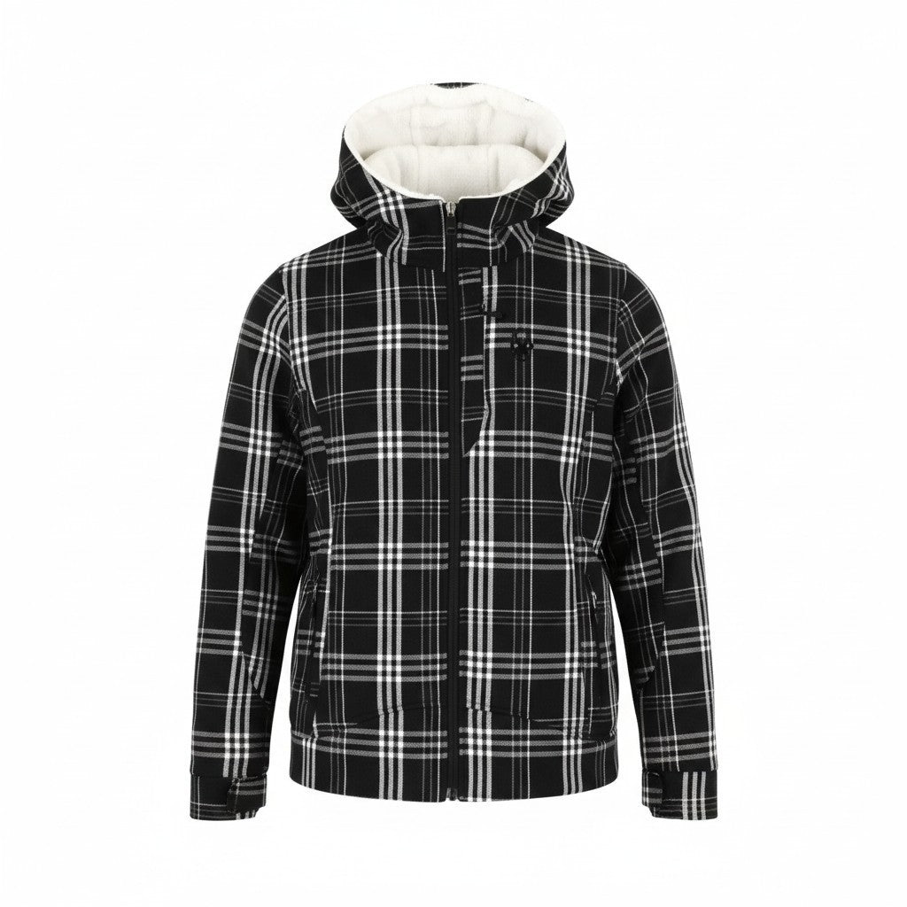 SPYDER Women's L Black Checked Hooded Lined Zip Casual Outdoor Jacket