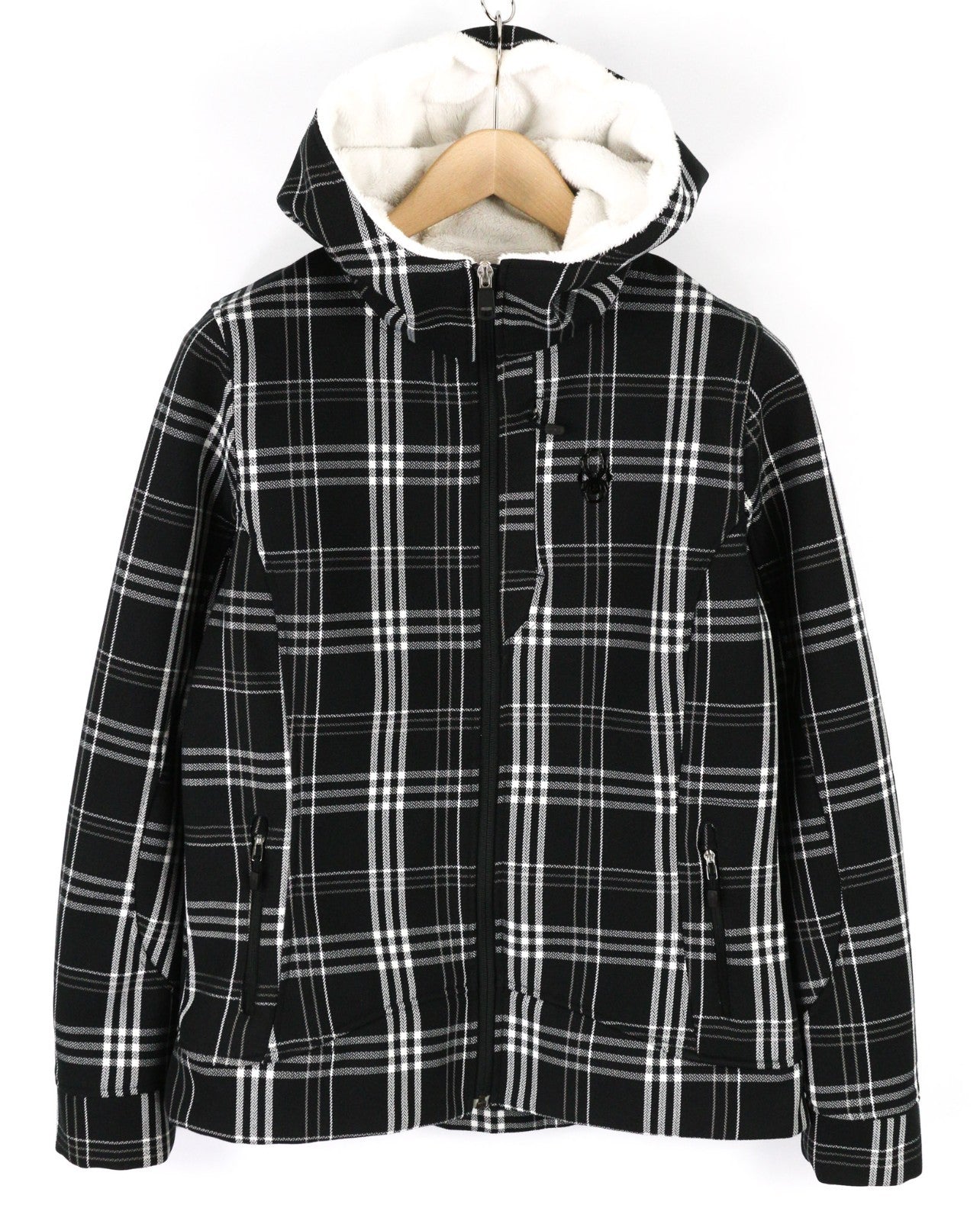 SPYDER Women's L Black Checked Hooded Lined Zip Casual Outdoor Jacket