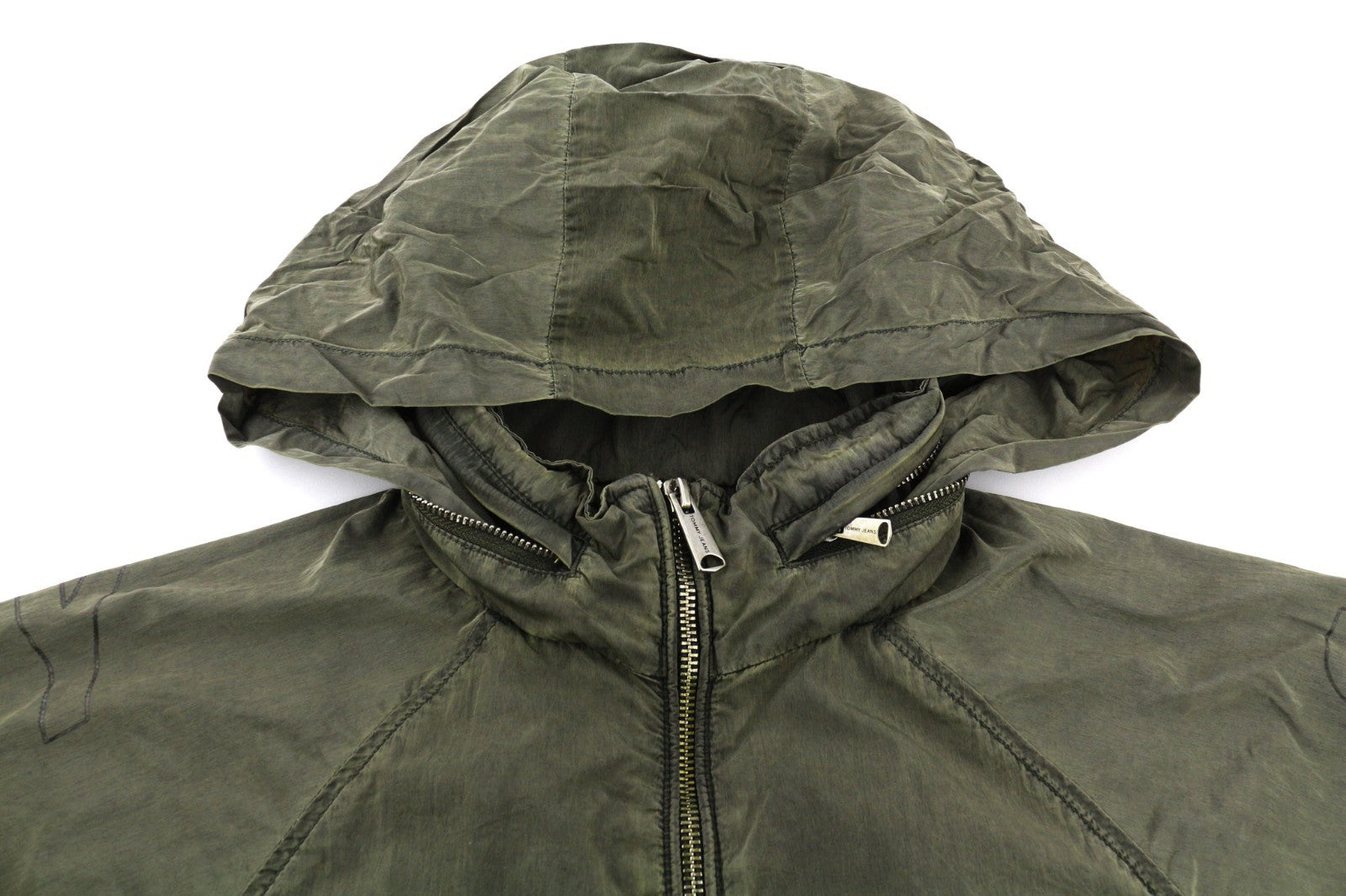 TOMMY JEANS Men's S Green Washed Lightweight Hooded Zip Casual Jacket