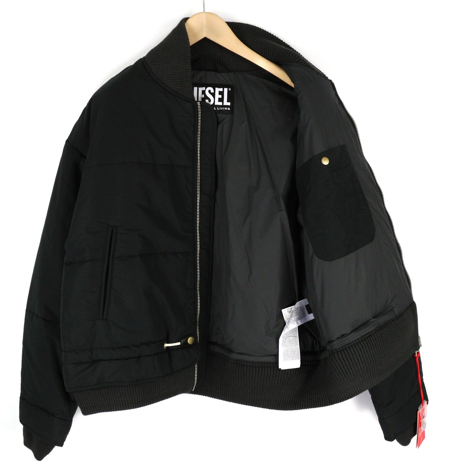 DIESEL W-Spleak Men's Jacket L Black Bomber Insulated Zipped Pockets RRP325