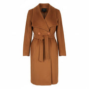 NIFE Women's M Brown Faux Suede Stretch Long Belted Double-Breasted Coat