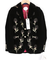 THE EXTREME COLLECTION Huga Love Negro Women's 36 Black Velvet Patterned Blazer