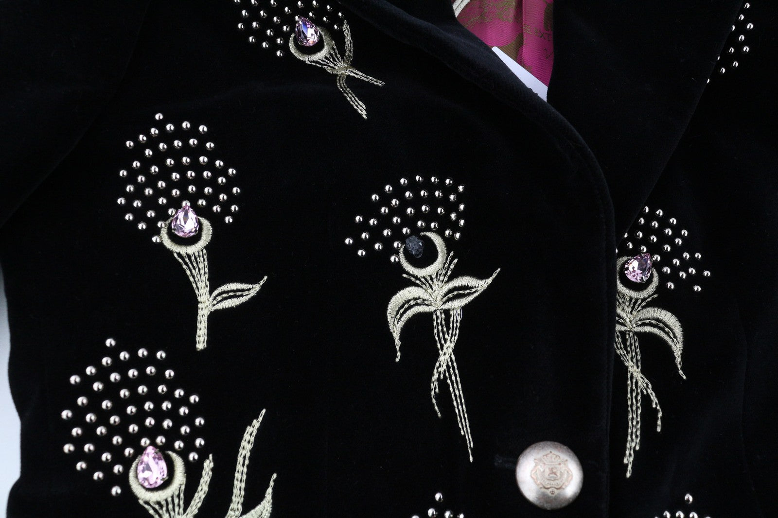 THE EXTREME COLLECTION Huga Love Negro Women's 36 Black Velvet Patterned Blazer