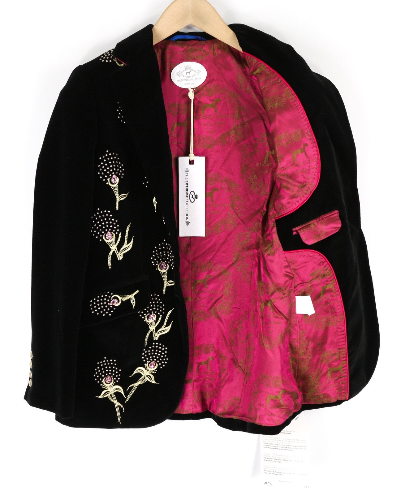 THE EXTREME COLLECTION Huga Love Negro Women's 36 Black Velvet Patterned Blazer