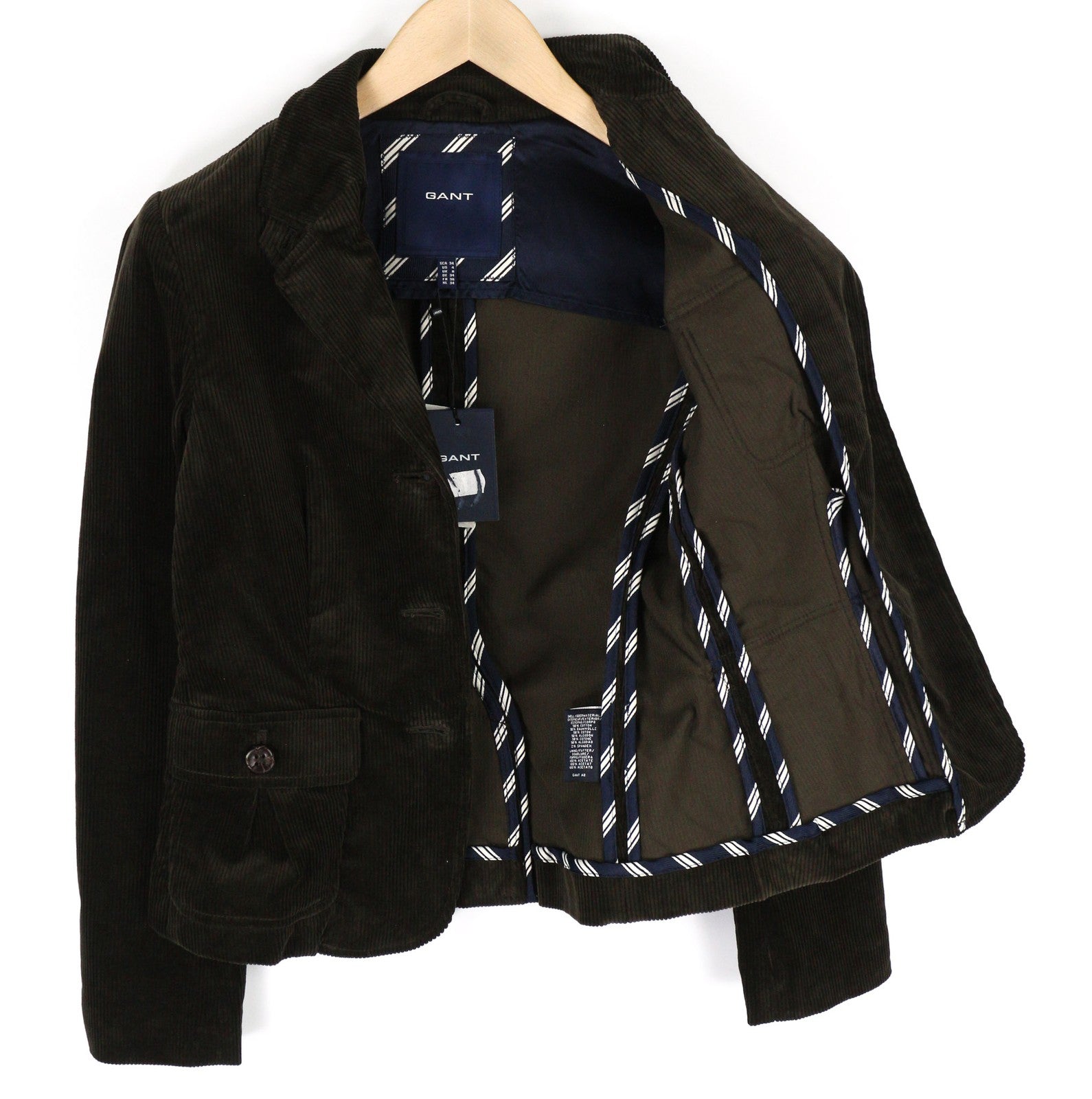 GANT Women's 34 Dark Brown Corduroy Cotton Stretch Single-Breasted Blazer