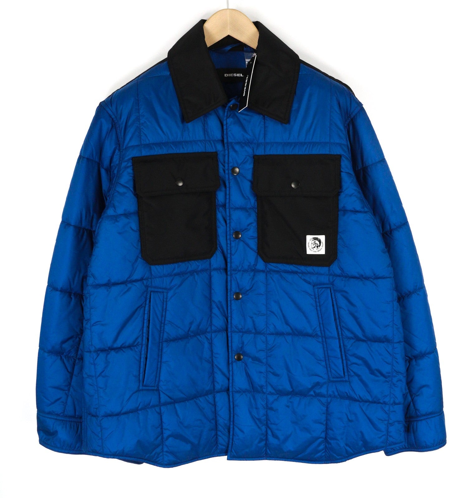 DIESEL J-Welles Men's Jacket L Blue Insulated Snap Spread Collar Logo