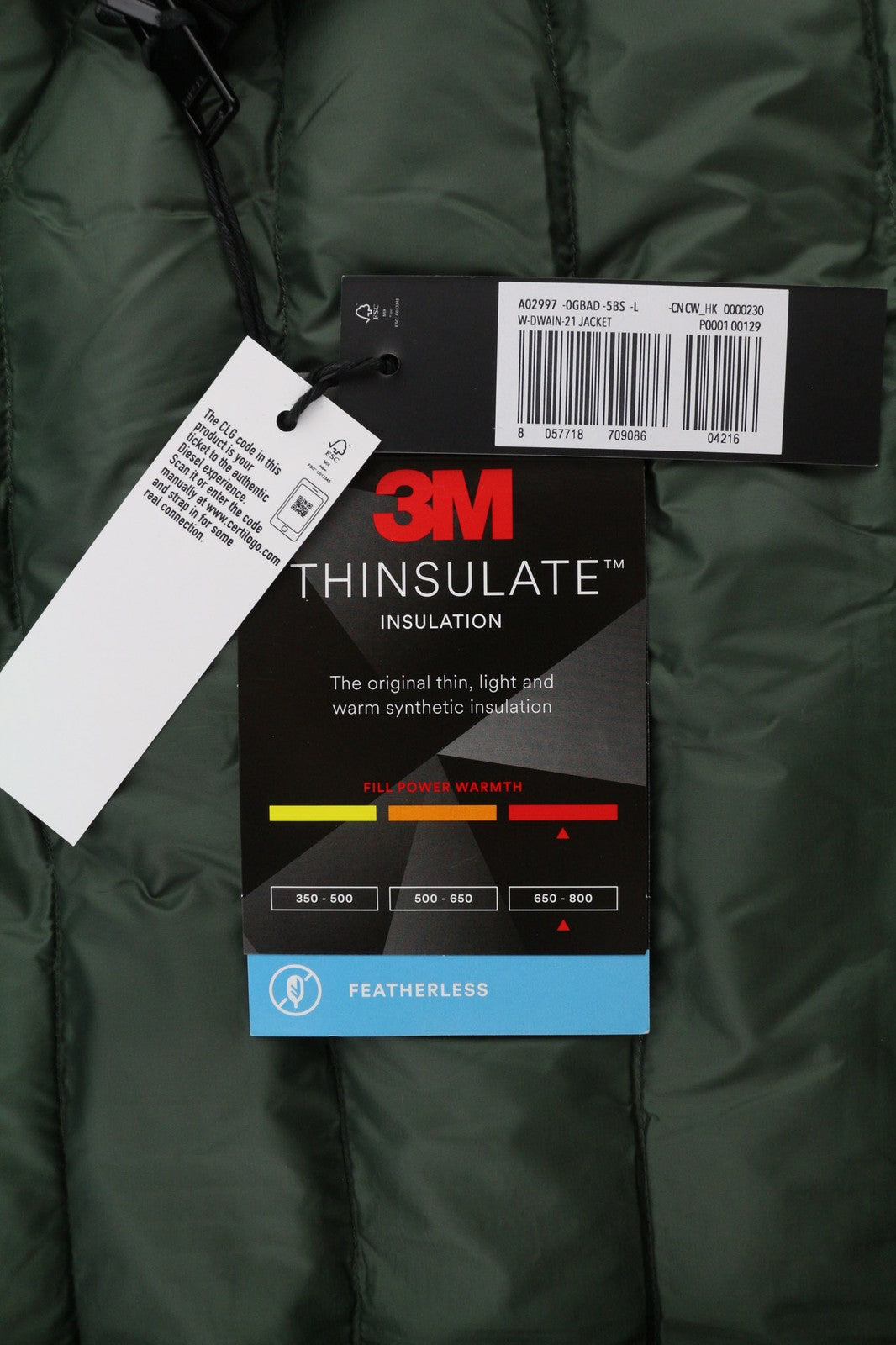 DIESEL W-Dwain vyriška striukė L, juoda, 3M Thinsulate, su gobtuvu ir užtrauktuku, RRP299