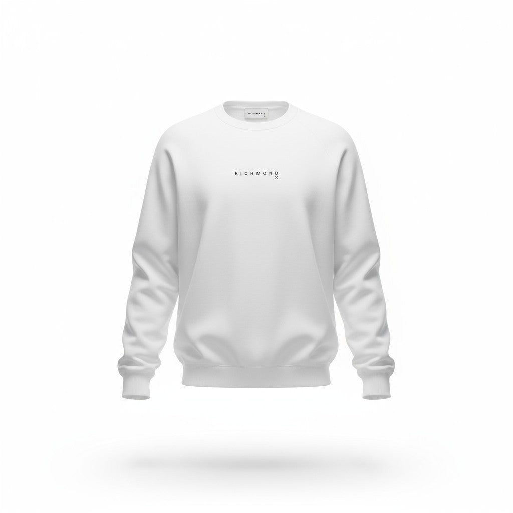 RICHMOND X Men's M White Cotton Logo Long Sleeve Casual Pullover Sweatshirt