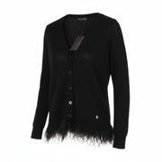 TRUSSARDI JEANS Women's XS Black Alpaca Wool Blend Cardigan Feather Detail